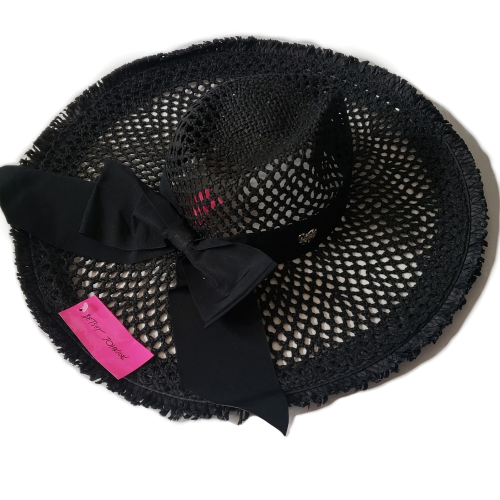 Betsey Johnson Black Bow Straw Hat